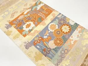 横段に花々・松模様織出し袋帯